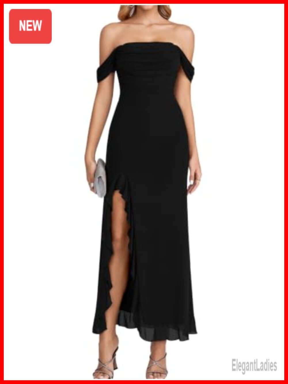 Off Shoulder Ruffle Maxi Dress Stretchy Mesh Bodycon Formal Wedding Guest